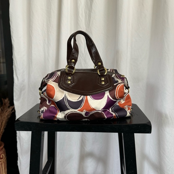 COACH ✨💜🧡 retro designer Ashley Scarf  print, medium size satchel purse - Picture 10 of 16